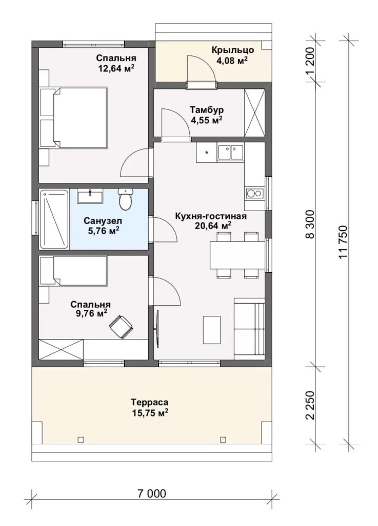 планировка дома из СИП-панелей по проекту А1-82