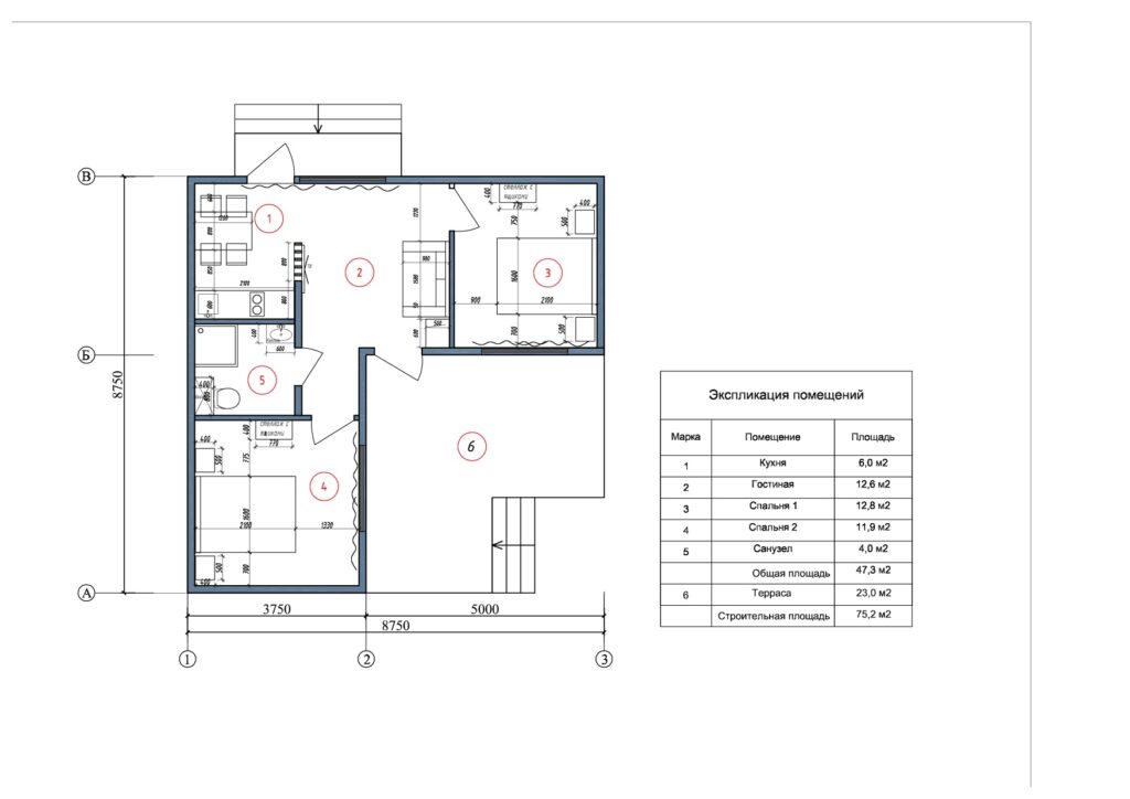 планировка дома из СИП-панелей по проекту А1-75