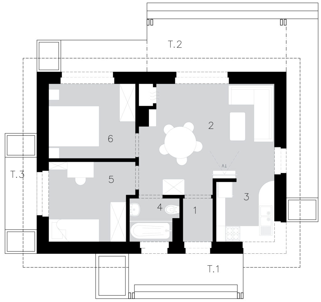 планировка дома из СИП-панелей по проекту А1-64 мини