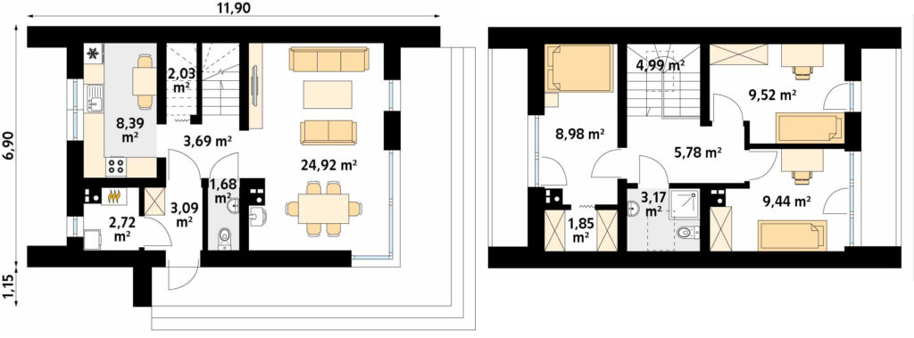 планировка дома из СИП-панелей по проекту А2-111