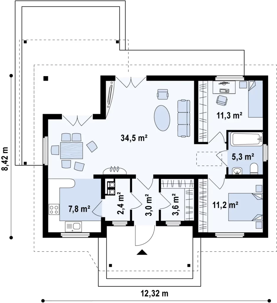Планировка дома из СИП-панелей по проекту 1A-95